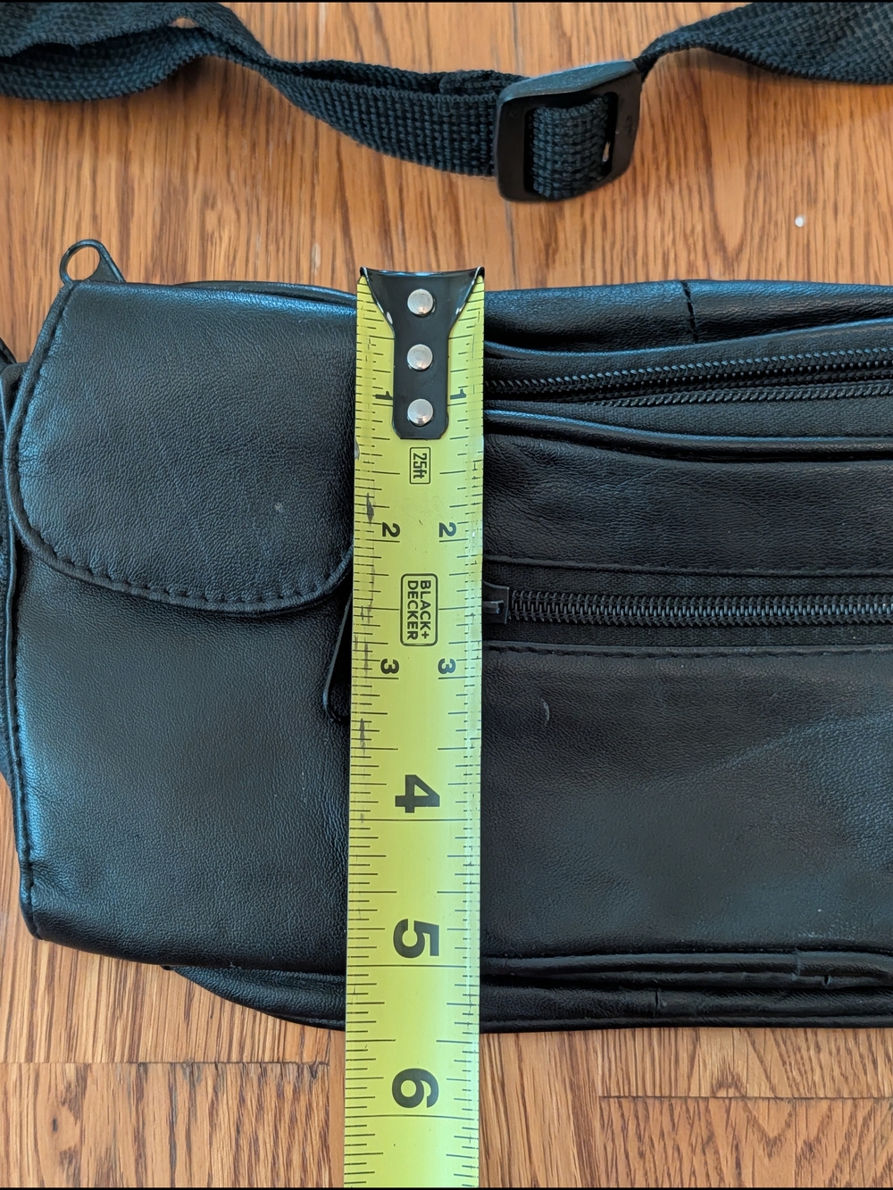 Vintage Black Leather Belt Bag Fanny Pack Adjustable Strap Multiple Pockets - Picture 12 of 13